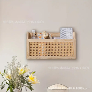 Solid Wood Woven Storage Rack Wall Mounted Natural Color Rectangle Mail <b>Key</b> <b>Organizer</b> For Living Room Entryway - Product Image 3
