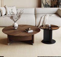 Ensemble de tables basses rondes en chêne et verre de luxe moderne, table centrale minimaliste de haute qualité pour le salon