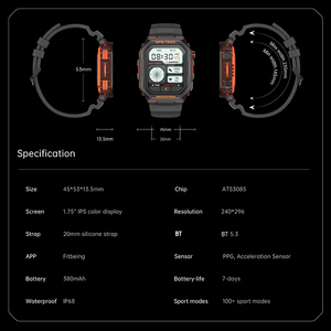 <span class=keywords><strong>Reloj</strong></span> Inteligente FT61 <span class=keywords><strong>con</strong></span> GPS, Pantalla HD de 1.75'', Compatible <span class=keywords><strong>con</strong></span> Asistente de Voz, Resistente al Agua, <span class=keywords><strong>Reloj</strong></span> Inteligente Deportivo para Monitoreo de Salud al Aire Libre - Product Image 6