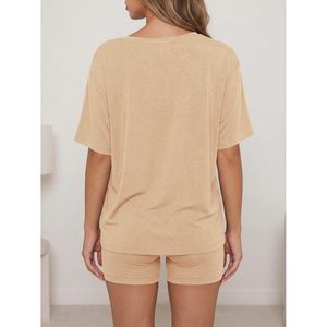 Fisoew Womens 2 Piece Lounge Set Summer Oversized T Shirt Biker Shorts Casual <b>Matching</b> Outfit Breathable Asymmetrical Collar - Product Image 4