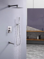 Ensemble de robinets de douche mural cascade effet pluie 3 voies en or brossé, ensemble de douche complet encastré