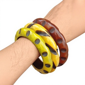 Conjunto de Brazaletes de Resina Vintage, Brazaletes Acrílicos Amarillo Marrón, Joyería Unisex, Pulseras de Moda - Product Image 1