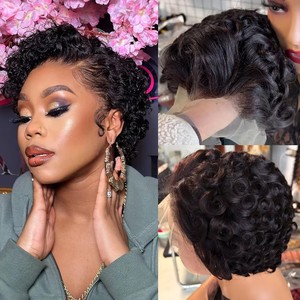 Perruques Pixie Cut pour femmes noires, <span class=keywords><strong>cheveux</strong></span> humains brésiliens bouclés, perruque courte Bob Pixie Cut, perruques Lace Front 13x4 en <span class=keywords><strong>cheveux</strong></span> humains - Product Image 2