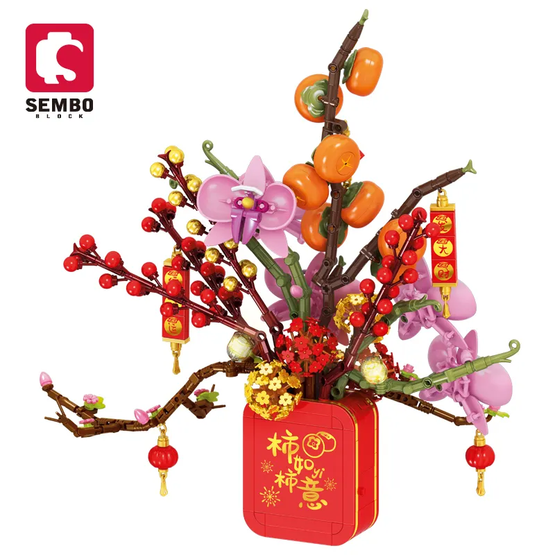 Sembo Block 605028 908pcs Spring Festival Flower Kid Gift Educational Diy Bouquet Brick Kit Building Block Set Children Girl Toy