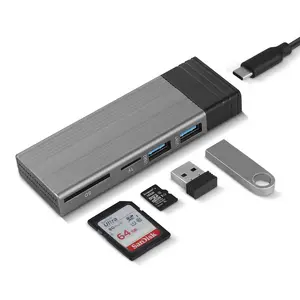 高速支持m2 NVNe和Sata固态硬盘外壳灰色铝壳USB TF SD 10gbps 2tb外部硬盘