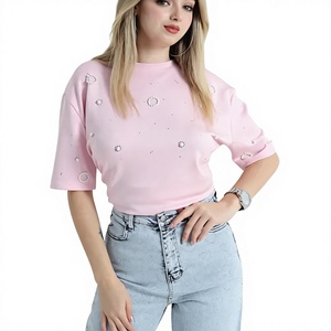 Ever Glow Oversized V-Neck Cold Shoulder T-<b>Shirt</b> Plus Size <b>Women's</b> Casual Top Solid Color Polyester/Cotton Jersey Fabric - Product Image 1