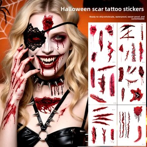 Autocollants de tatouage de cicatrices d'<span class=keywords><strong>horreur</strong></span> d'Halloween, transfert à l'eau, imperméables, maquillage de plaies sanglantes, autocollants de fête - Product Image 4