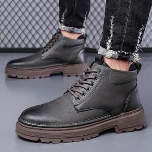Bottes d'hiver en cuir pour hommes, style Martin, à bout rond, à lacets, avec doublure en fourrure, antidérapantes, chaussures décontractées pour l'extérieur - Product Image 3