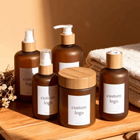 Pots de beurre corporel clair givré ambre 150ml 250ml 8oz pot de crème cosmétique en plastique PET pour le corps avec couvercle en bambou