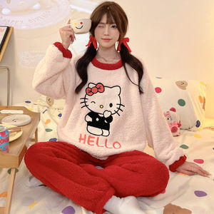 أطقم ملابس النوم 6661 #   بيجامة شتوية نسائية مبطنة نصف مخملية بتصميم كرتوني وياقة دائرية، طقم بيجامة كاجوال 260 جرام - Product Image 6