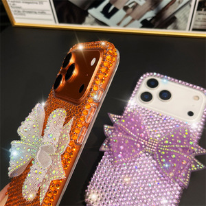 Coque de téléphone portable avec breloques nœud papillon 3D en diamant et cordon pour iPhone 17 Air 16 Pro Max, coque mignonne pour iPhone 17 avec chaîne - Product Image 5