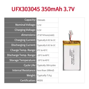 Wiederaufladbare Batterie Hersteller kundenspezifische Produkte Lithiumzelle UFX 303045 350 mAh 3,7 V für Laptop