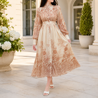 Robe midi pour femmes à motif toile, col avec ceinture, manches évasées, longueur thé, style rétro, OEM ODM, fournisseur, étiquette privée personnalisée, prête à l'emploi