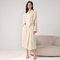 Peignoir unisexe en tissu gaufré thermique respirant à séchage rapide, longueur genou, col en V, avec cordon de serrage, écologique