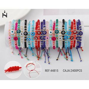 Braccialetto con Perline, Bracciale a Tubo Multicolore con Ciondolo Occhio di Allah, Gioielli alla Moda Regolabili, 2400 Pezzi per Scatola - Product Image 1