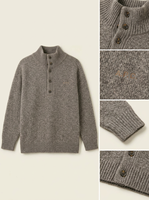 Maßgefertigter Damen 100% Woll-Winter-Rollkragenpullover Grauer Strickpullover mit Knopfdetail Lässiges Strickoberteil Anti-Pilling Atmungsaktiv