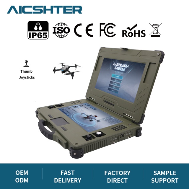 New Intel FPV Ground Station 13.3 Inch Dual Screen Rugged Laptop Green IP65 Private Label Wi-Fi 6 for 5.2 Windows 11