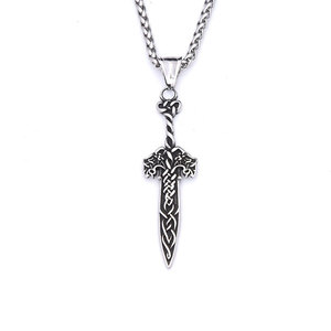 Acier inoxydable Loup Épée Pendentif Hommes Collier Rétro Bijoux De Mode Viking Nordique En Gros - Product Image 1