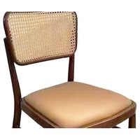 Chaise de salle à manger moderne, siège rembourré en cuir PU, structure en bois, dossier en rotin, meubles pour restaurant et maison