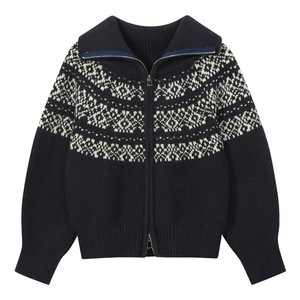 Women's Zipper <b>Cardigan</b> Loose Jacquard Knit Winter Soft Vintage Sweater Coat - Product Image 3