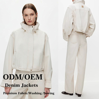 Veste en jean blanchie courte pour femme, col montant, ourlet à cordon, manches longues oversize, style rétro années 90, streetwear pour femme