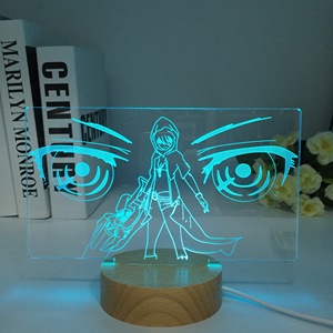 Lámpara de noche LED 3D de Anime, luz Industrial de madera, tirador de roca negra para decoración de dormitorio, luz de noche de madera para habitaciones intermedias - Product Image 3