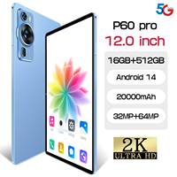 Tablette PC Professionnelle P60Pro 12 Pouces Écran 2K, 10 Cœurs, 20000mAh, 16G+512GB, Android 14, Wi-Fi 5G, GSM, MTK, Capacitive - Offre Spéciale