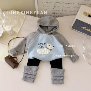 Tongxingyuan Baby Girls Blue Puppy Hooded Sweater Leggings Set Soft Breathable Autumn Wear - Product Image 5