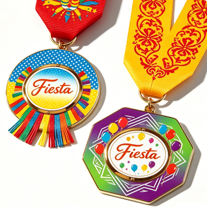 Medalla de Fiesta de Aleación de Zinc, Chapada en Oro, Esmalte Duro, Circular con Cinta, para Fiesta de Cumpleaños, Tema de Arte Folclórico - Product Image 5