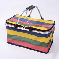 Panier de pique-nique pliable portable à 2 poignées, léger et facile à transporter, idéal pour les courses en extérieur, le supermarché et les repas.