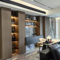 Mueble de Salón Minimalista Italiano de Alta Gama, Mueble para Bodega de Vino con Vitrina de Vidrio y Madera de Nogal Ecológica