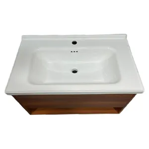 Simple Wall Hanging Solid Wood Bathroom Cabinet Modern For Hotel Bathroom Rectangular Sink