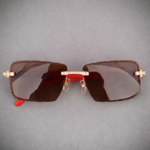 Gafas de Sol Rectangulares Sin Montura, Lentes Polarizadas, Montura Dorada Rosa, Detalles de Cristal, Unisex, Protección Solar para Adultos - Product Image 2