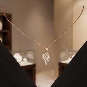 Elegant Leaf Style Diamond Pendant Necklace 18K Solid Gold Romantic Women's Jewelry G Color Pear Cut Natural Diamonds - Product Image 3
