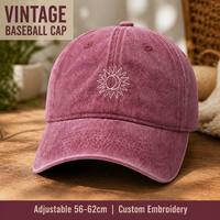 Casquette de baseball vintage brodée Soleil Lune avec logo personnalisé, en sergé de coton délavé, 6 panneaux, réglable, unisexe, vente en gros, OEM, faible MOQ