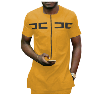 Ensemble Dashiki africain traditionnel deux pièces pour hommes vêtements d'été en coton décontracté avec tenue à manches courtes brodée - Product Image 1