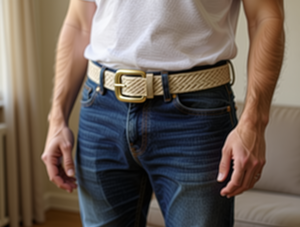 Cintura Intrecciata con Fibbia Dorata Placcata in Metallo per Uomo, Abbigliamento Casual - Product Image 2