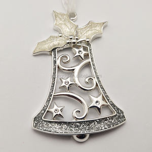 Holly yaprak ve Berry dekoratif noel süs ile çinko alaşım yenilik gümüş Metal Bell Bell - Product Image 3