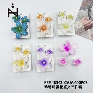 Set di fermagli per capelli Tn Pearl Egg Flower per donne e ragazze, in resina, stile dolce, per uso casual - Product Image 2