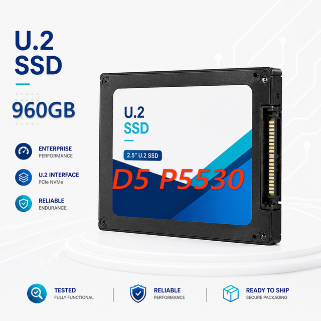 Used Desktop Server SSD D5 P5530 960GB 2.5" U.2 SSDPF2KX960HZ NVME Solid State Drive Server Hard Drive Enterprise