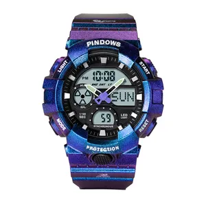 Pindows Fashion Siliconen Led Lights Smart Electronic Digital Kids Horloges Plating Hoge Kwaliteit Luxe Sport Plastic Hars Unisex