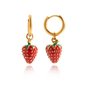 Strawberry Pendant <b>Earrings</b> Stainless Steel <b>Red</b> Gold Plated Fruit Shape Gift Jewelry - Product Image 5