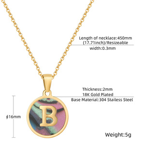 Collier initial en nacre en gros, pendentif <span class=keywords><strong>lettre</strong></span> en émail noir et coquille d'ormeau, bijoux personnalisés en acier inoxydable, cadeau - Product Image 4
