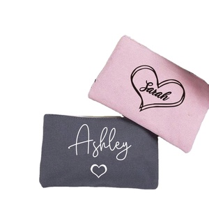 Pochette zippée en coton écologique personnalisée 2023, petite, pour maquillage, sacs de maquillage en toile de coton uni avec logo - Product Image 1