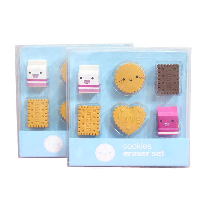 Смешанный 6 видов конструкций мини печенье ластик набор ластиков канцелярских принадлежностей в подарочной упаковке для детей и для школьных принадлежностей