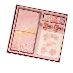 2021 commercio all'ingrosso di sakura cherry notebook carino rosa set di cancelleria con il bastone note nastro adesivo titolare libro per le ragazze della scuola per bambini