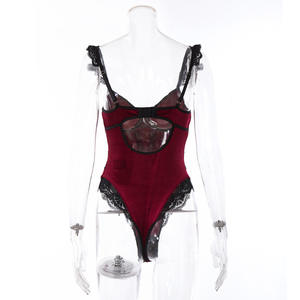 Lingerie sexy pour femme, body sculptant en dentelle fine et velours à volants brodés, sous-vêtements érotiques, commande en gros OEM DOM - Product Image 5
