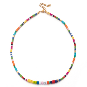 New Boho <span class=keywords><strong>collana</strong></span> fatta a mano <span class=keywords><strong>con</strong></span> smalto <span class=keywords><strong>perline</strong></span> piccole <span class=keywords><strong>con</strong></span> pendente a lettera per donna - Product Image 2