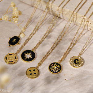 个性化Ins 18k镀金几何星太阳油滴硬币吊坠不锈钢项链套装 - Product Image 2