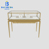 Vitrine de présentation élégante pour bijoux, en acier inoxydable doré personnalisé, avec éclairage LED, étanche, durable, portable, facile à nettoyer